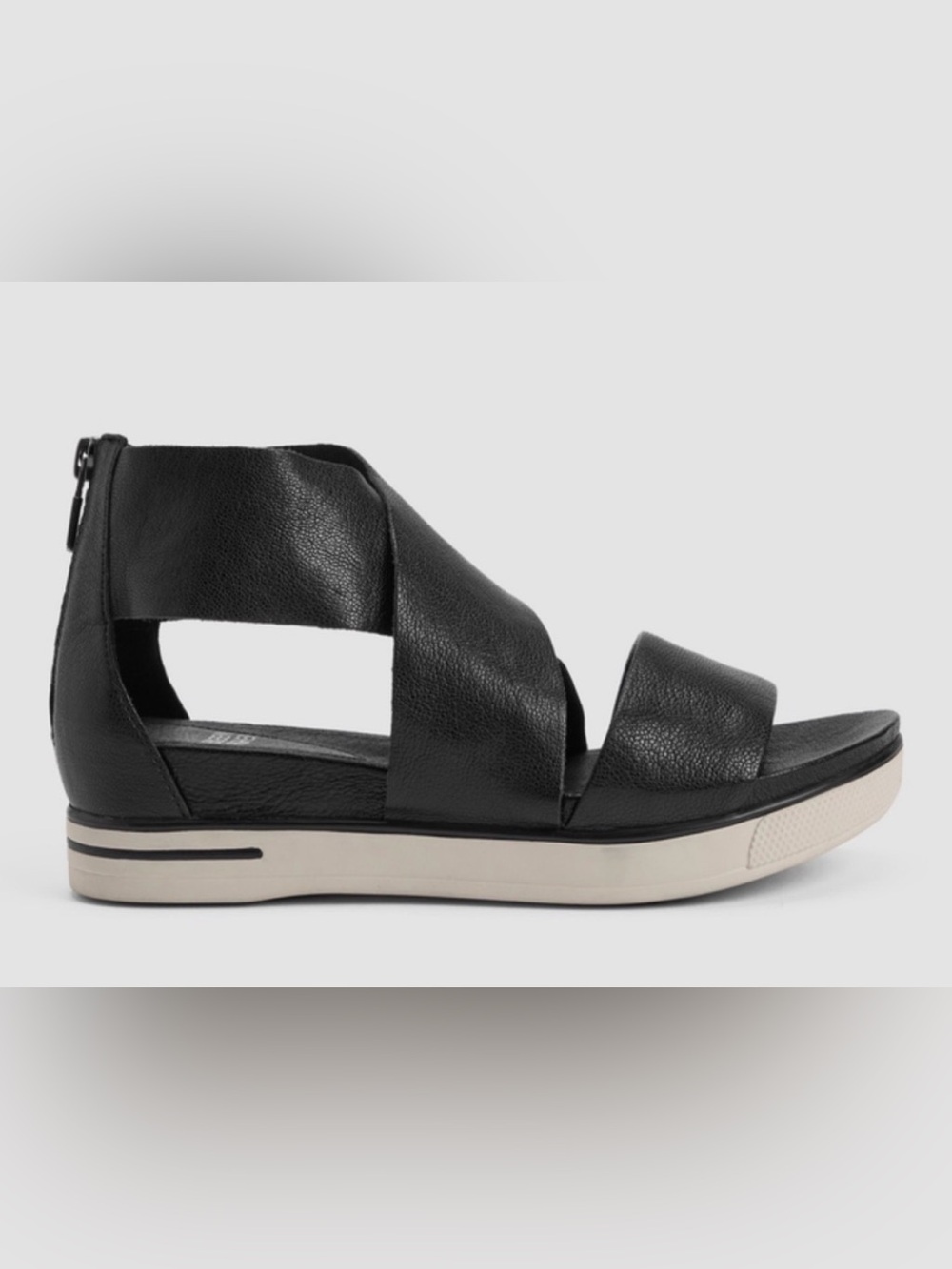 Eileen Fisher Black Leather Sport Tumbled Sneaker Sandal w Back Zipper Entry - 8 - Picture 4 of 10